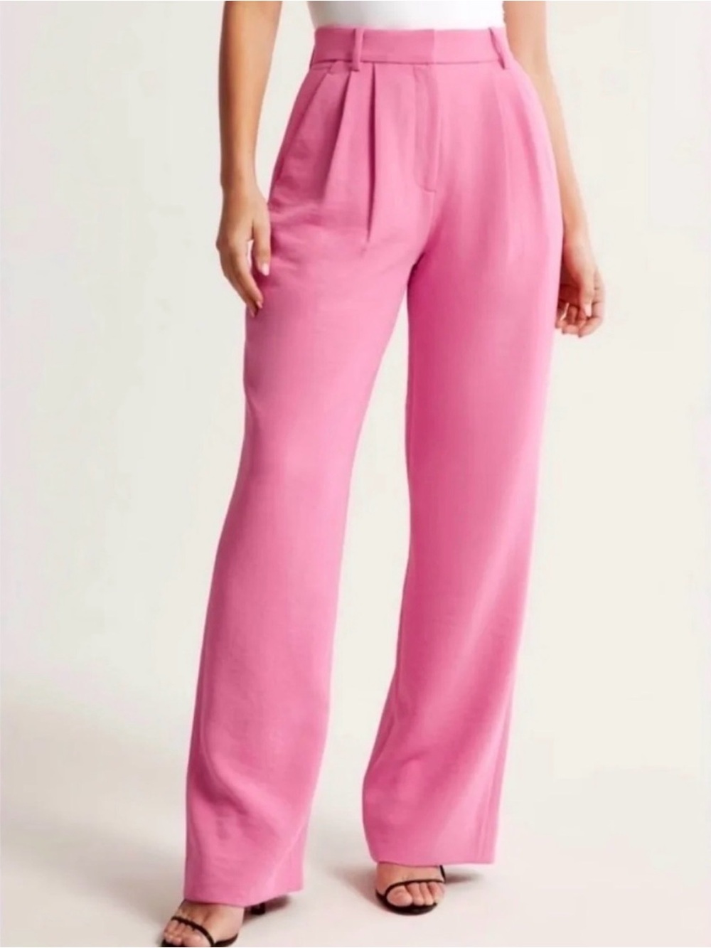 Abercrombie & Fitch The Sloane High Waist Pink Tailored Wide Leg Trouser, Short